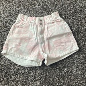 Aaron and Amber pink and white tie dye jean shorts